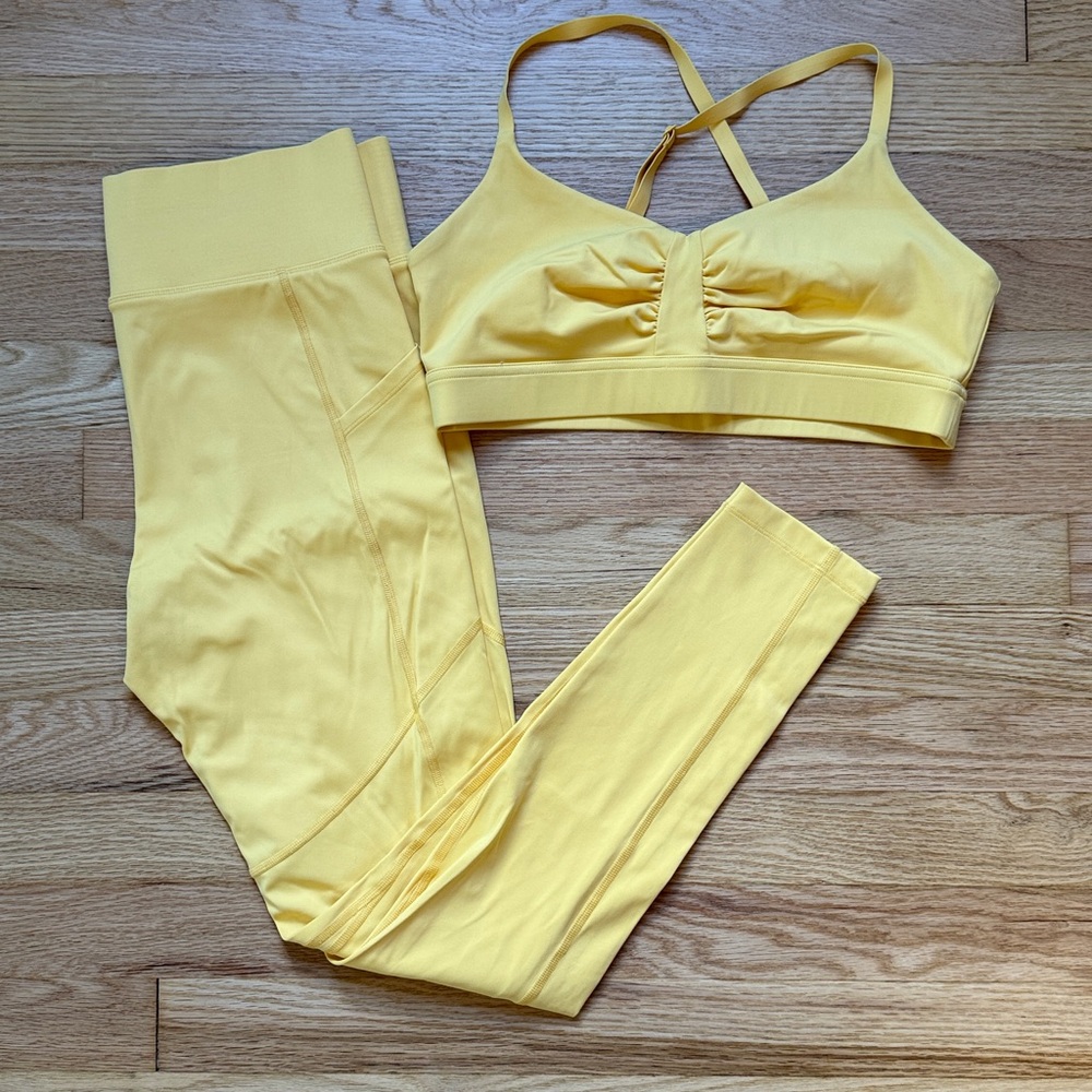 All Access Bandier Yellow buttercream pocket legging bra set size medium